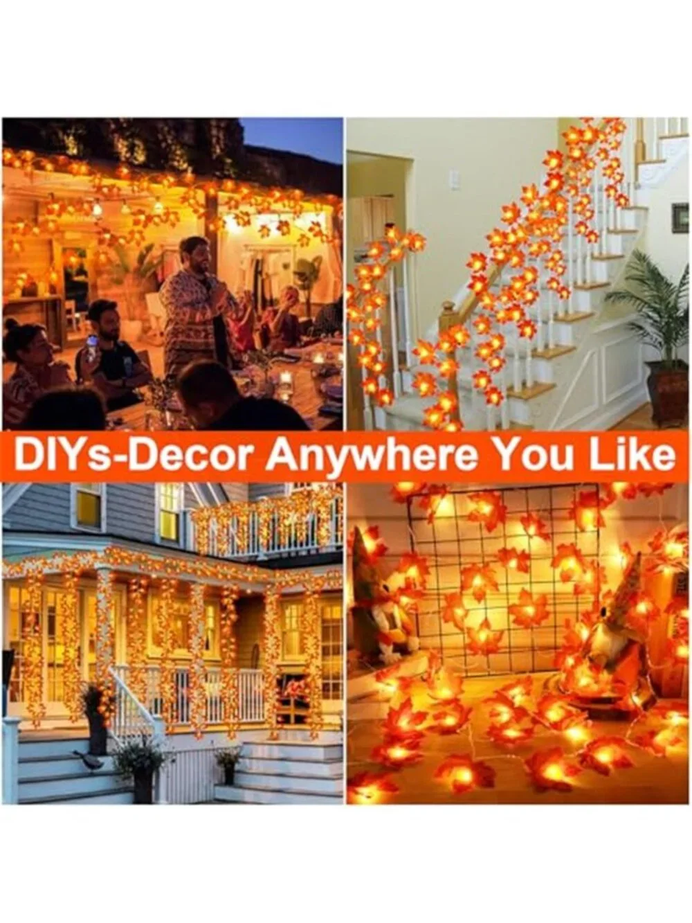 Timer 5 Pack Fall Decor Fall Garland with Lights Total 100LED 50FT